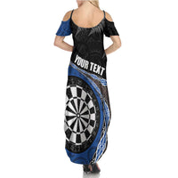 Personalised New Zealand Darts Summer Maxi Dress Koru Tribal Tattoo and Silver Fern Maori Pattern Blue Color LT03 - Polynesian Pride