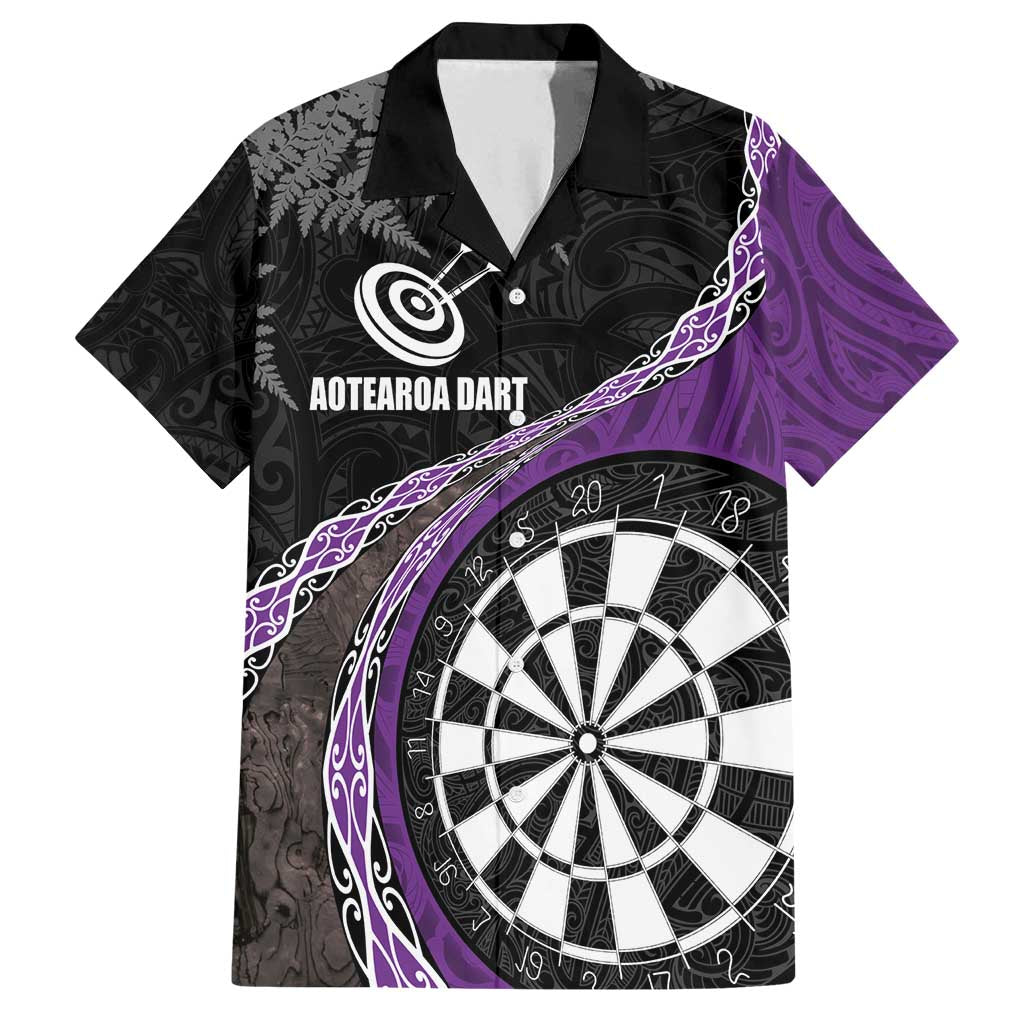 Personalised New Zealand Darts Family Matching Off Shoulder Maxi Dress and Hawaiian Shirt Koru Tribal Tattoo and Silver Fern Maori Pattern Purple Color