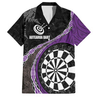 Personalised New Zealand Darts Family Matching Puletasi and Hawaiian Shirt Koru Tribal Tattoo and Silver Fern Maori Pattern Purple Color