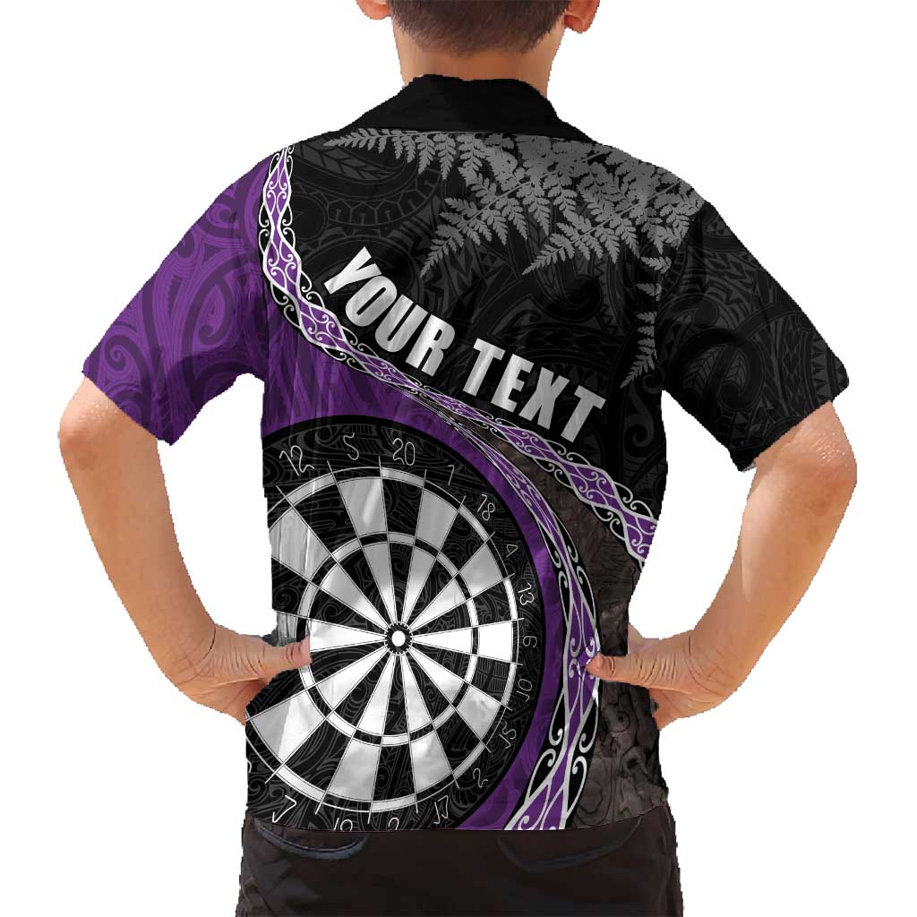 Personalised New Zealand Darts Family Matching Tank Maxi Dress and Hawaiian Shirt Koru Tribal Tattoo and Silver Fern Maori Pattern Purple Color LT03 - Polynesian Pride