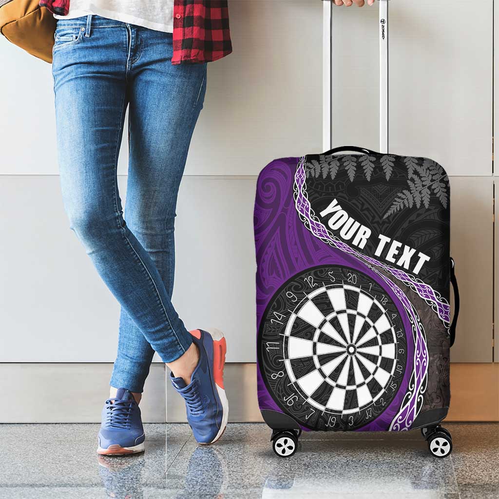 Personalised New Zealand Darts Luggage Cover Koru Tribal Tattoo and Silver Fern Maori Pattern Purple Color