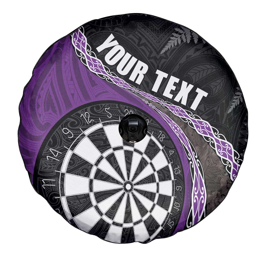 Personalised New Zealand Darts Spare Tire Cover Koru Tribal Tattoo and Silver Fern Maori Pattern Purple Color