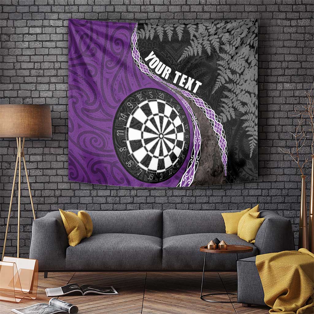 Personalised New Zealand Darts Tapestry Koru Tribal Tattoo and Silver Fern Maori Pattern Purple Color