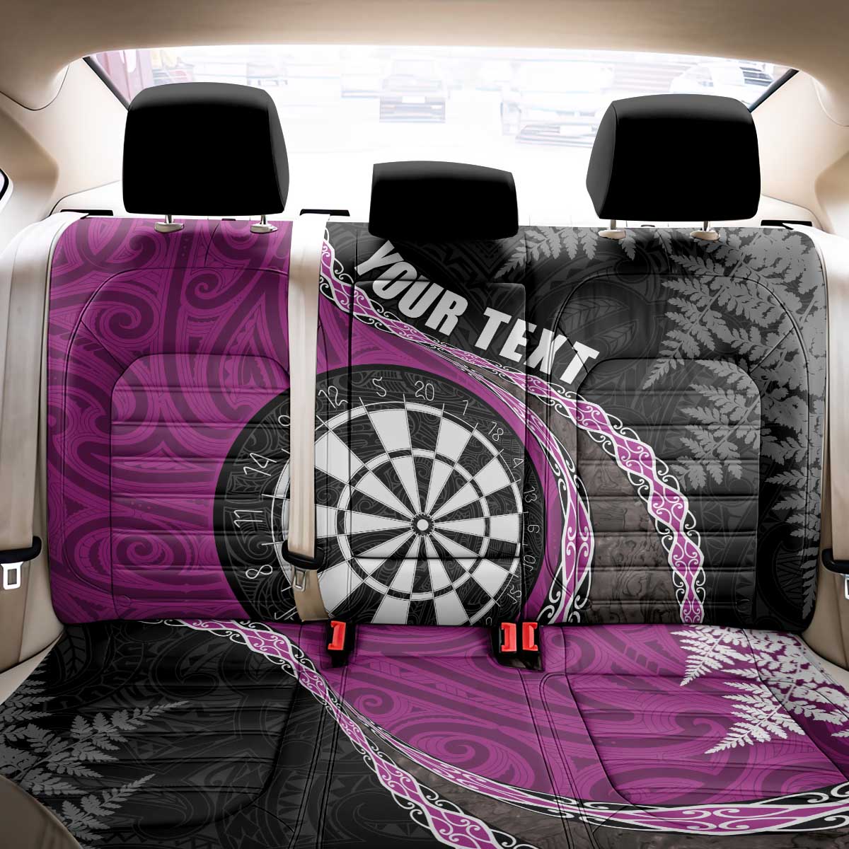 Personalised New Zealand Darts Back Car Seat Cover Koru Tribal Tattoo and Silver Fern Maori Pattern Pink Color
