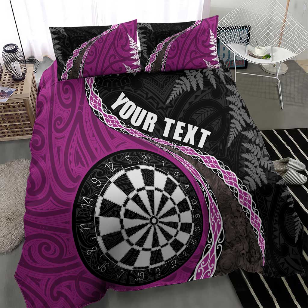 Personalised New Zealand Darts Bedding Set Koru Tribal Tattoo and Silver Fern Maori Pattern Pink Color