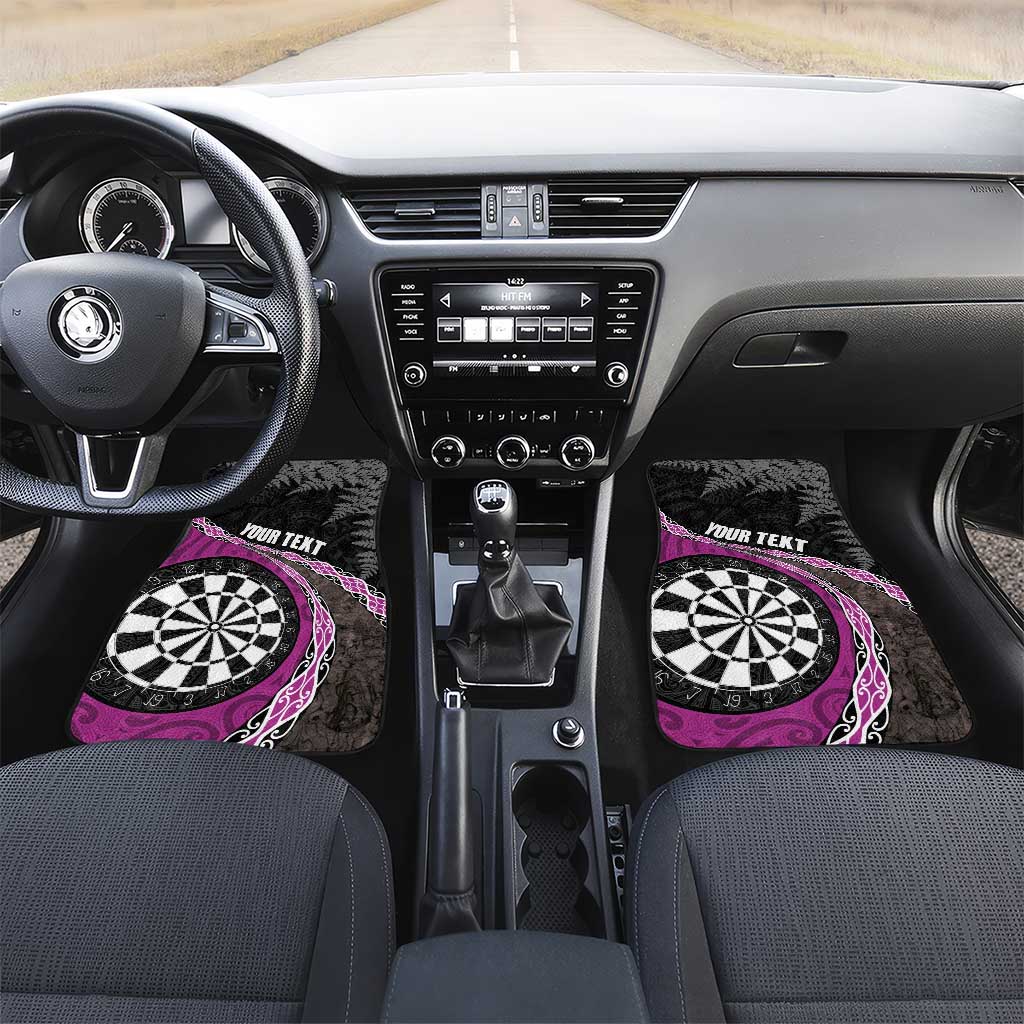 Personalised New Zealand Darts Car Mats Koru Tribal Tattoo and Silver Fern Maori Pattern Pink Color