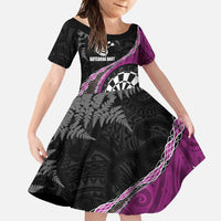 Personalised New Zealand Darts Family Matching Mermaid Dress and Hawaiian Shirt Koru Tribal Tattoo and Silver Fern Maori Pattern Pink Color LT03 Daughter's Dress Pink - Polynesian Pride