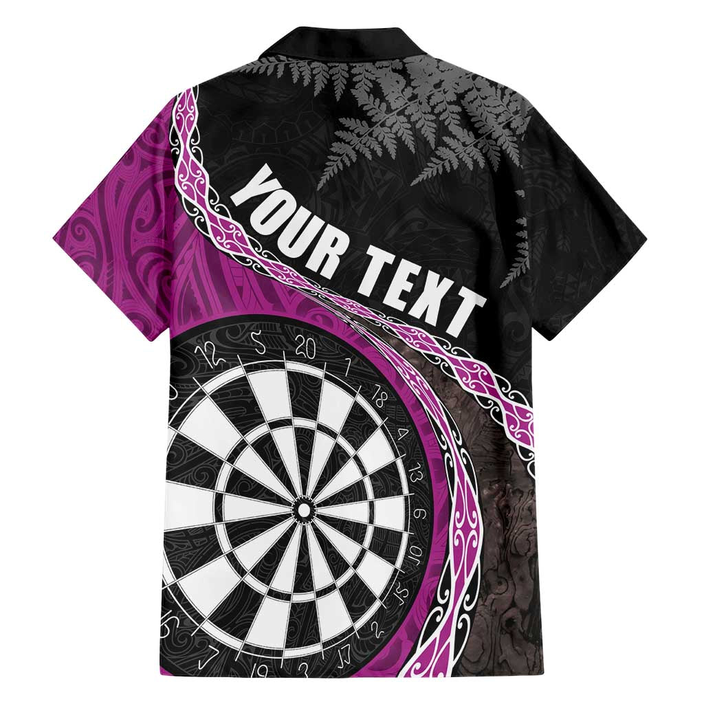 Personalised New Zealand Darts Family Matching Short Sleeve Bodycon Dress and Hawaiian Shirt Koru Tribal Tattoo and Silver Fern Maori Pattern Pink Color