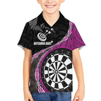 Personalised New Zealand Darts Family Matching Tank Maxi Dress and Hawaiian Shirt Koru Tribal Tattoo and Silver Fern Maori Pattern Pink Color LT03 Son's Shirt Pink - Polynesian Pride