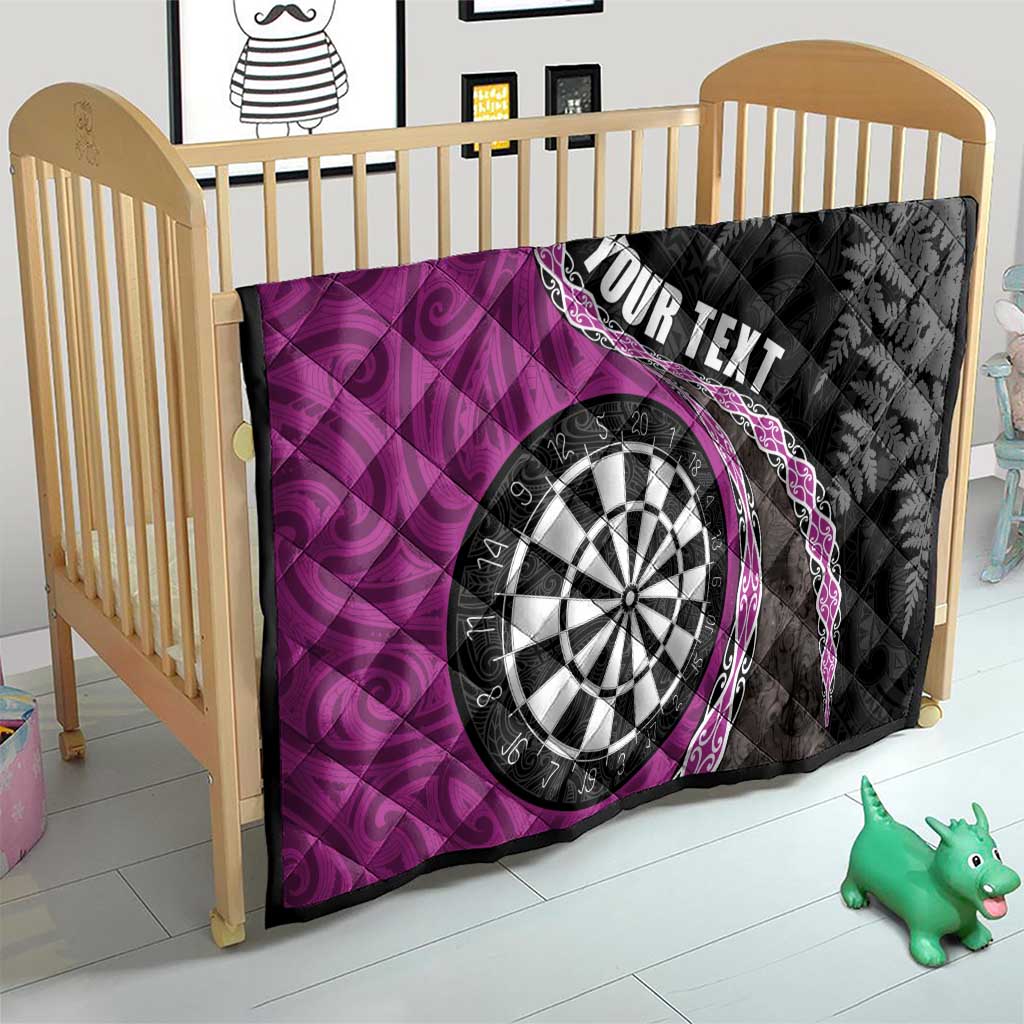 Personalised New Zealand Darts Quilt Koru Tribal Tattoo and Silver Fern Maori Pattern Pink Color