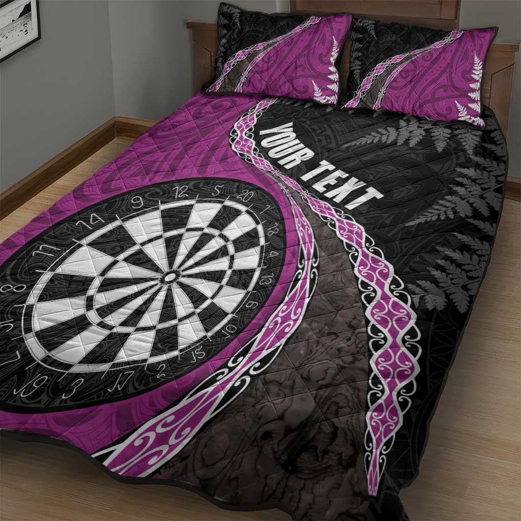 Personalised New Zealand Darts Quilt Bed Set Koru Tribal Tattoo and Silver Fern Maori Pattern Pink Color