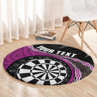 Personalised New Zealand Darts Round Carpet Koru Tribal Tattoo and Silver Fern Maori Pattern Pink Color