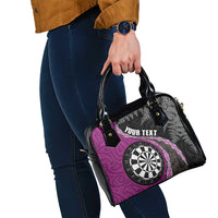 Personalised New Zealand Darts Shoulder Handbag Koru Tribal Tattoo and Silver Fern Maori Pattern Pink Color