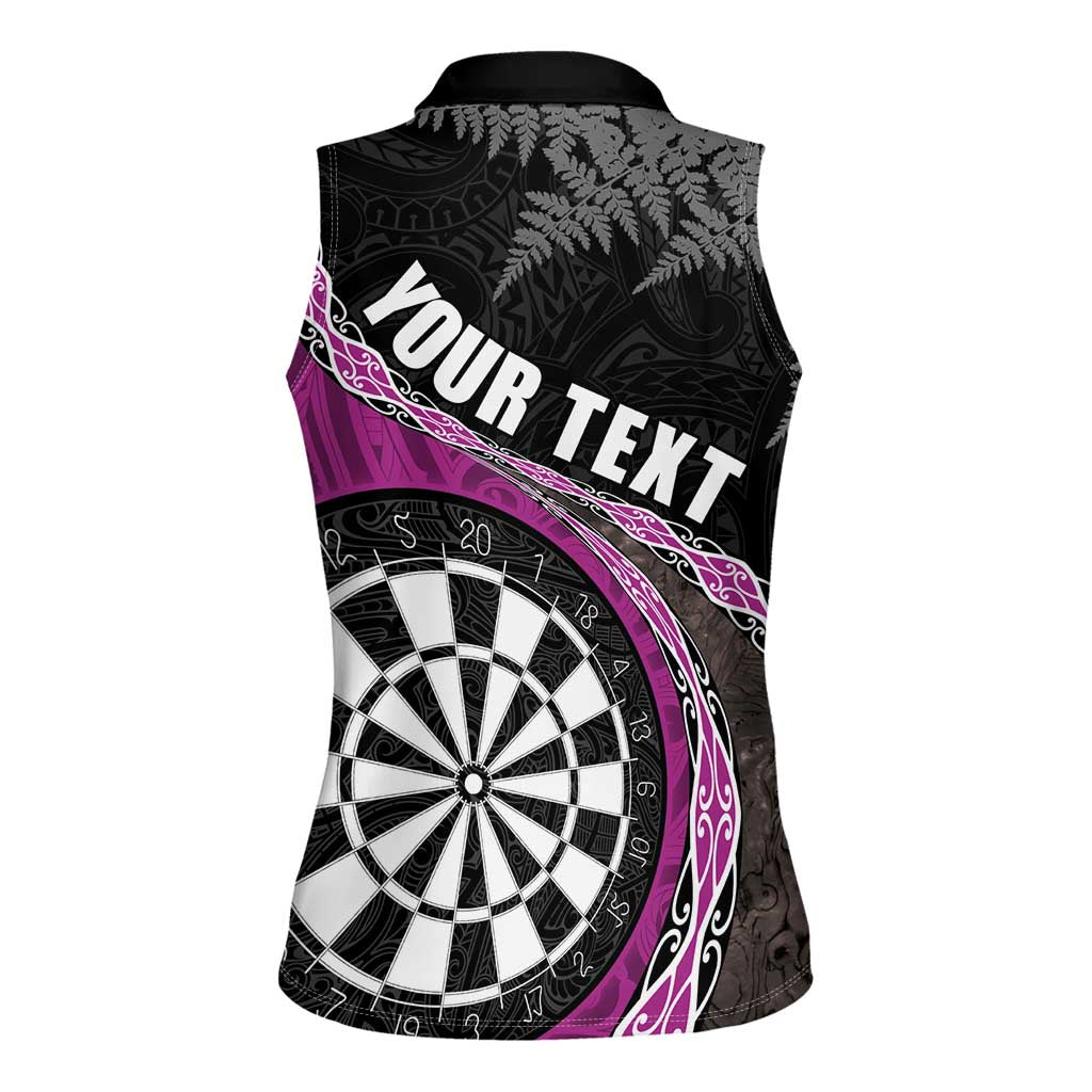 Personalised New Zealand Darts Women Sleeveless Polo Shirt Koru Tribal Tattoo and Silver Fern Maori Pattern Pink Color