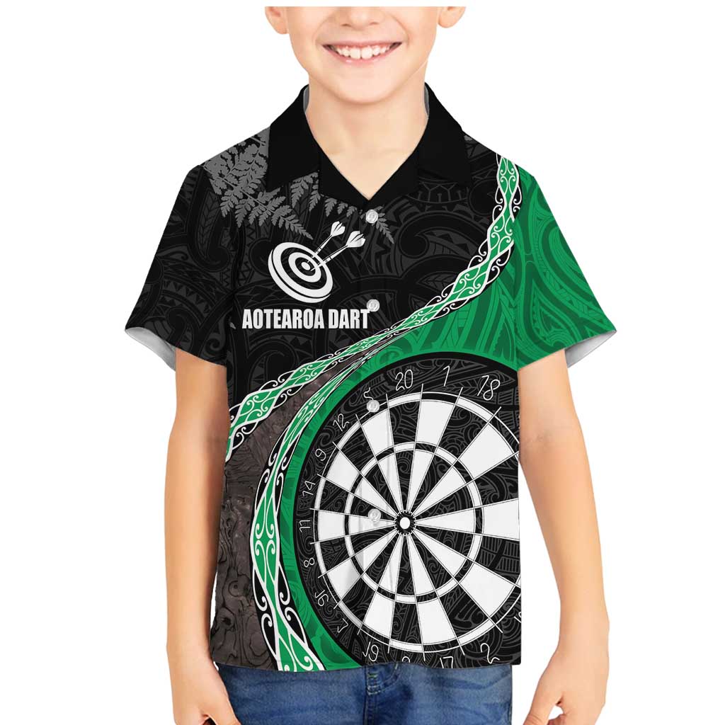 Personalised New Zealand Darts Family Matching Mermaid Dress and Hawaiian Shirt Koru Tribal Tattoo and Silver Fern Maori Pattern Green Color