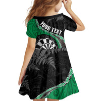 Personalised New Zealand Darts Family Matching Off The Shoulder Long Sleeve Dress and Hawaiian Shirt Koru Tribal Tattoo and Silver Fern Maori Pattern Green Color LT03 - Polynesian Pride