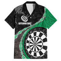 Personalised New Zealand Darts Family Matching Off The Shoulder Long Sleeve Dress and Hawaiian Shirt Koru Tribal Tattoo and Silver Fern Maori Pattern Green Color LT03 Dad's Shirt - Short Sleeve Green - Polynesian Pride