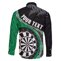 Personalised New Zealand Darts Family Matching Off The Shoulder Long Sleeve Dress and Hawaiian Shirt Koru Tribal Tattoo and Silver Fern Maori Pattern Green Color LT03 - Polynesian Pride