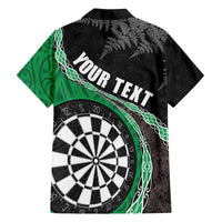 Personalised New Zealand Darts Family Matching Off Shoulder Short Dress and Hawaiian Shirt Koru Tribal Tattoo and Silver Fern Maori Pattern Green Color