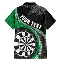 Personalised New Zealand Darts Family Matching Short Sleeve Bodycon Dress and Hawaiian Shirt Koru Tribal Tattoo and Silver Fern Maori Pattern Green Color