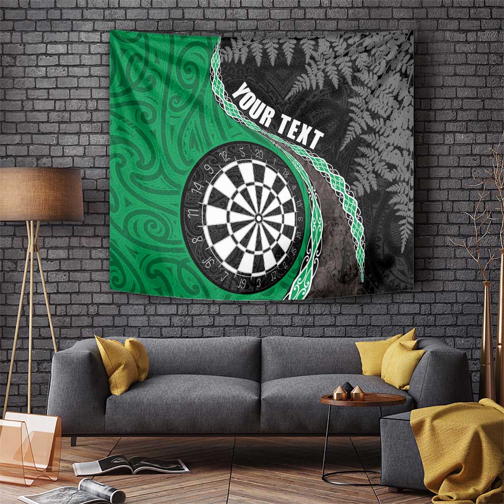 Personalised New Zealand Darts Tapestry Koru Tribal Tattoo and Silver Fern Maori Pattern Green Color