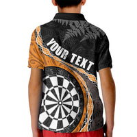 Personalised New Zealand Darts Kid Polo Shirt Koru Tribal Tattoo and Silver Fern Maori Pattern Orange Color