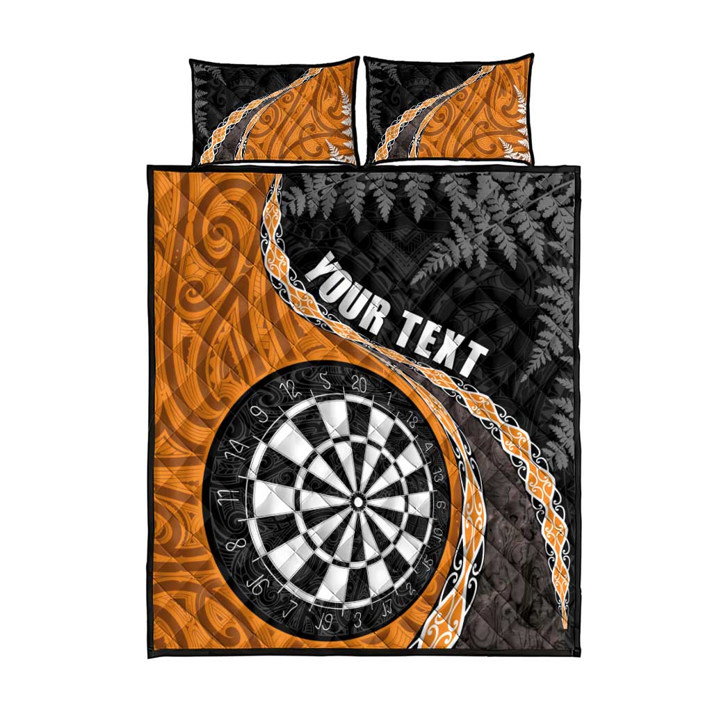 Personalised New Zealand Darts Quilt Bed Set Koru Tribal Tattoo and Silver Fern Maori Pattern Orange Color
