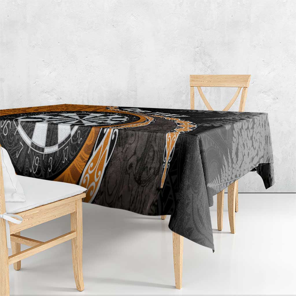 Personalised New Zealand Darts Tablecloth Koru Tribal Tattoo and Silver Fern Maori Pattern Orange Color