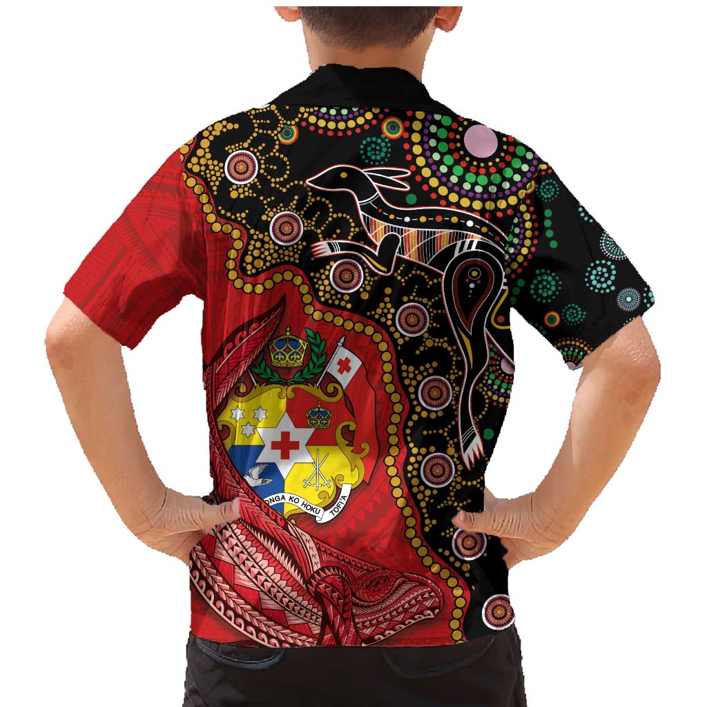 Tonga Ngatu and Australia Together Family Matching Mermaid Dress and Hawaiian Shirt Polynesian Humpback Whale and Aboriginal Kangaroo LT03 - Polynesian Pride