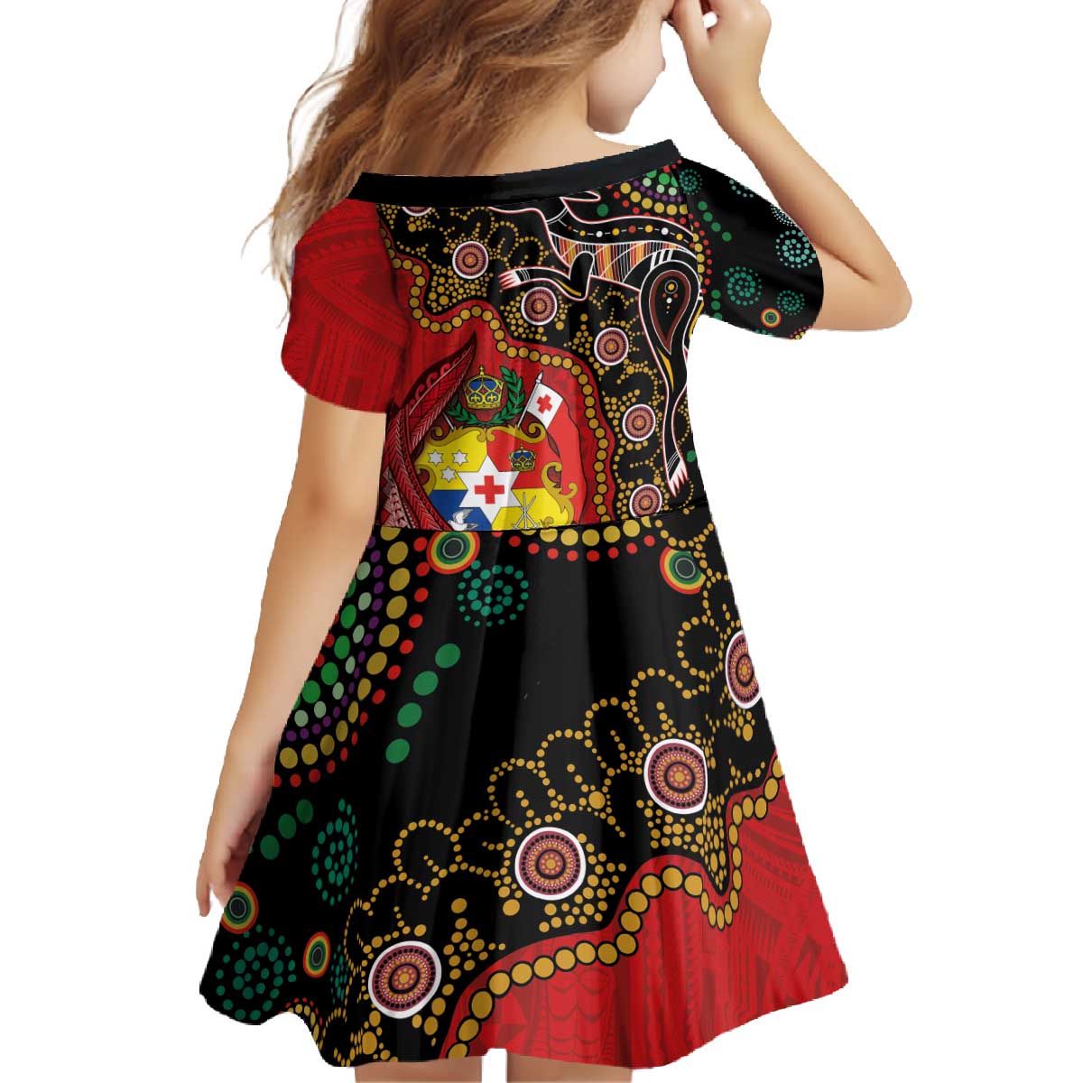 Tonga Ngatu and Australia Together Family Matching Off The Shoulder Long Sleeve Dress and Hawaiian Shirt Polynesian Humpback Whale and Aboriginal Kangaroo LT03 - Polynesian Pride