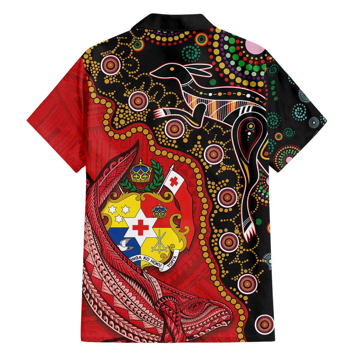 Tonga Ngatu and Australia Together Family Matching Off The Shoulder Long Sleeve Dress and Hawaiian Shirt Polynesian Humpback Whale and Aboriginal Kangaroo LT03 - Polynesian Pride
