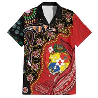 Tonga Ngatu and Australia Together Family Matching Off Shoulder Short Dress and Hawaiian Shirt Polynesian Humpback Whale and Aboriginal Kangaroo