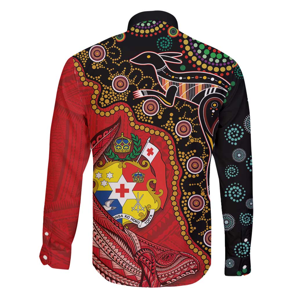 Tonga Ngatu and Australia Together Family Matching Tank Maxi Dress and Hawaiian Shirt Polynesian Humpback Whale and Aboriginal Kangaroo LT03 - Polynesian Pride