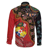 Tonga Ngatu and Australia Together Family Matching Tank Maxi Dress and Hawaiian Shirt Polynesian Humpback Whale and Aboriginal Kangaroo LT03 - Polynesian Pride