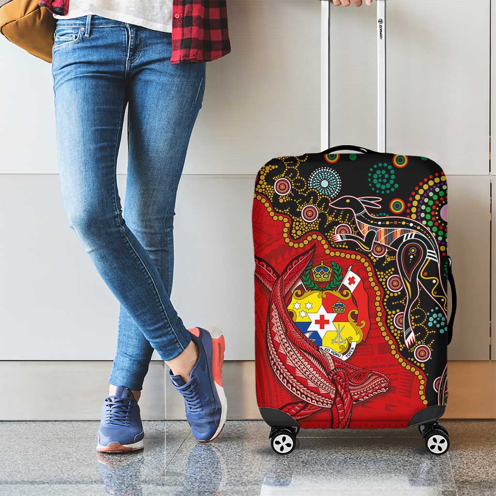 Tonga Ngatu and Australia Together Luggage Cover Polynesian Humpback Whale and Aboriginal Kangaroo LT03 - Polynesian Pride
