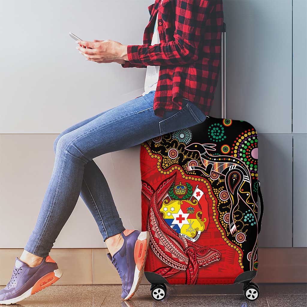 Tonga Ngatu and Australia Together Luggage Cover Polynesian Humpback Whale and Aboriginal Kangaroo LT03 - Polynesian Pride
