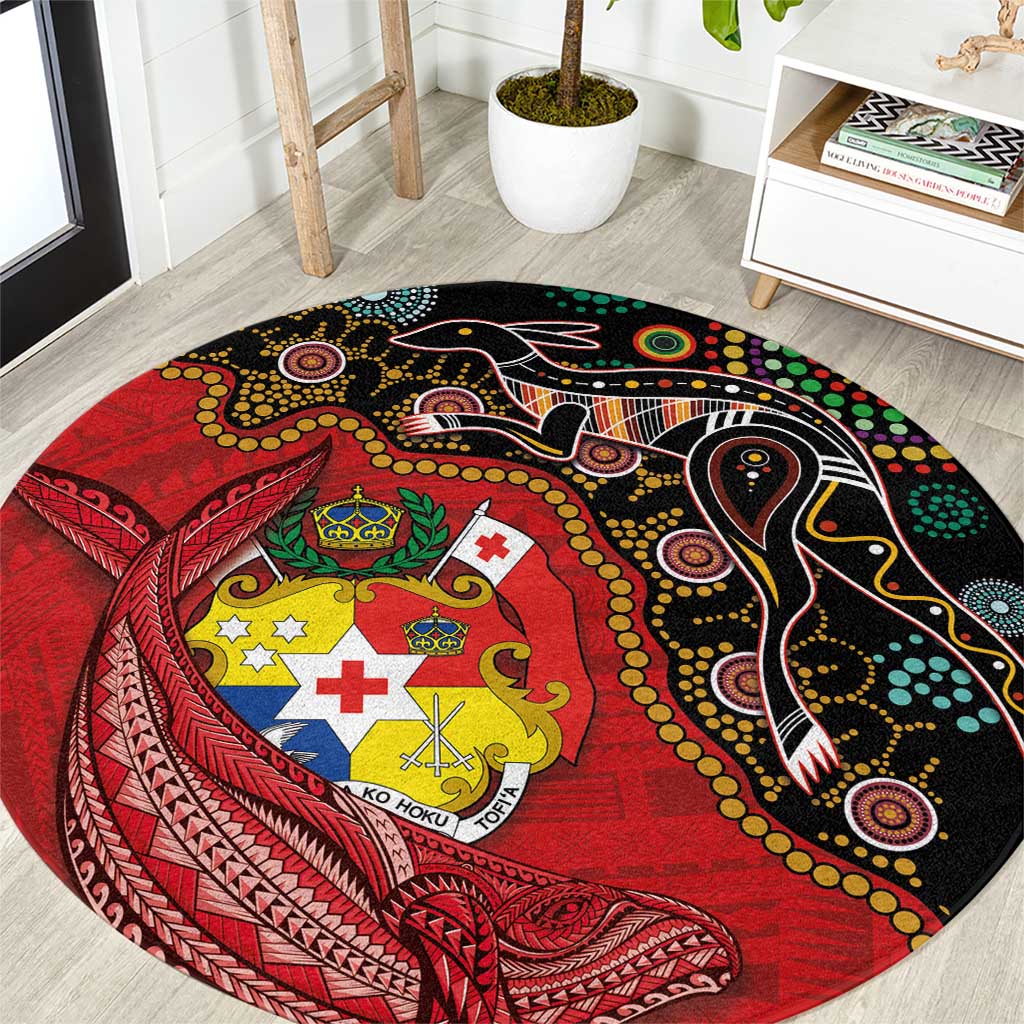 Tonga Ngatu and Australia Together Round Carpet Polynesian Humpback Wh -  Polynesian Pride