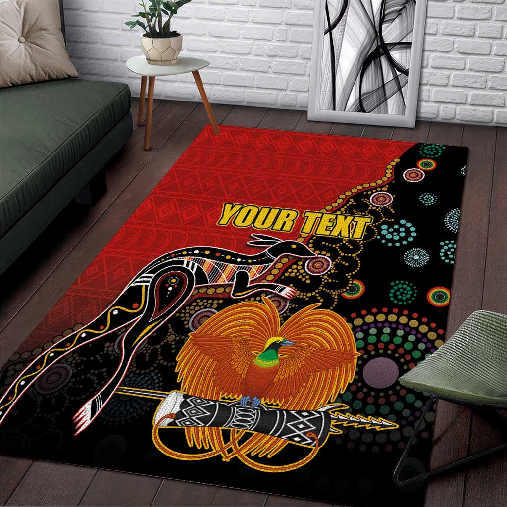 Personalised Papua New Guinea and Australia Together Area Rug Bird-of-paradise and Kangaroo with Aboriginal Pattern LT03 Red - Polynesian Pride
