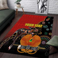 Personalised Papua New Guinea and Australia Together Area Rug Bird-of-paradise and Kangaroo with Aboriginal Pattern LT03 Red - Polynesian Pride