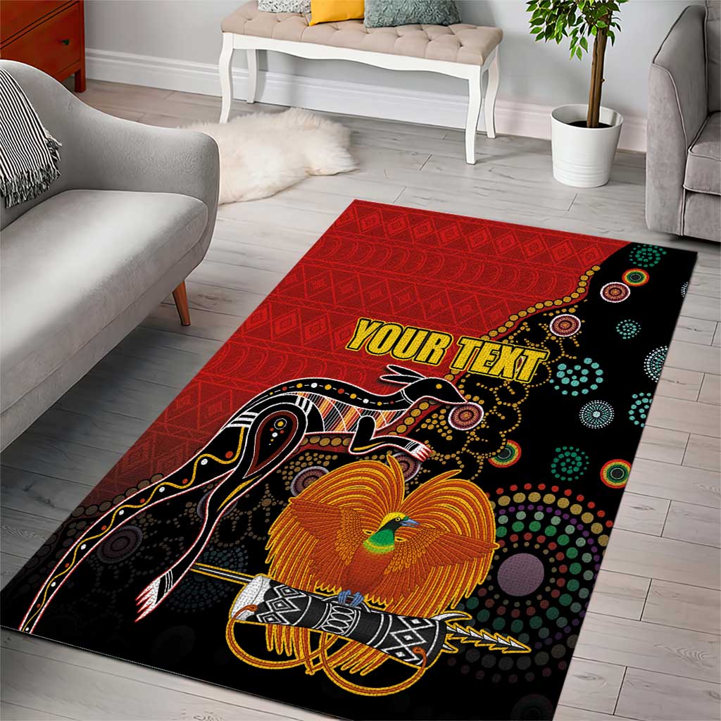 Personalised Papua New Guinea and Australia Together Area Rug Bird-of-paradise and Kangaroo with Aboriginal Pattern LT03 - Polynesian Pride