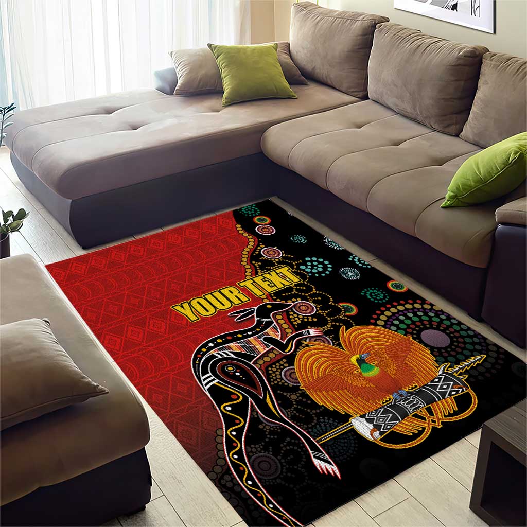 Personalised Papua New Guinea and Australia Together Area Rug Bird-of-paradise and Kangaroo with Aboriginal Pattern LT03 - Polynesian Pride