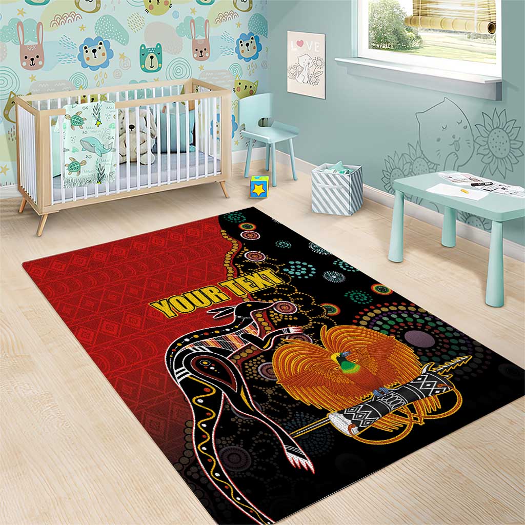 Personalised Papua New Guinea and Australia Together Area Rug Bird-of-paradise and Kangaroo with Aboriginal Pattern LT03 - Polynesian Pride