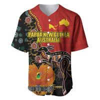 Personalised Papua New Guinea and Australia Together Baseball Jersey Bird-of-paradise and Kangaroo with Aboriginal Pattern LT03 Red - Polynesian Pride