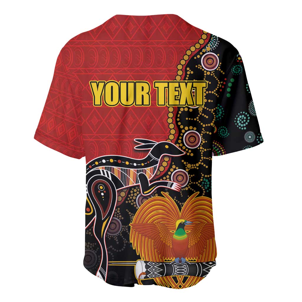 Personalised Papua New Guinea and Australia Together Baseball Jersey Bird-of-paradise and Kangaroo with Aboriginal Pattern LT03 - Polynesian Pride