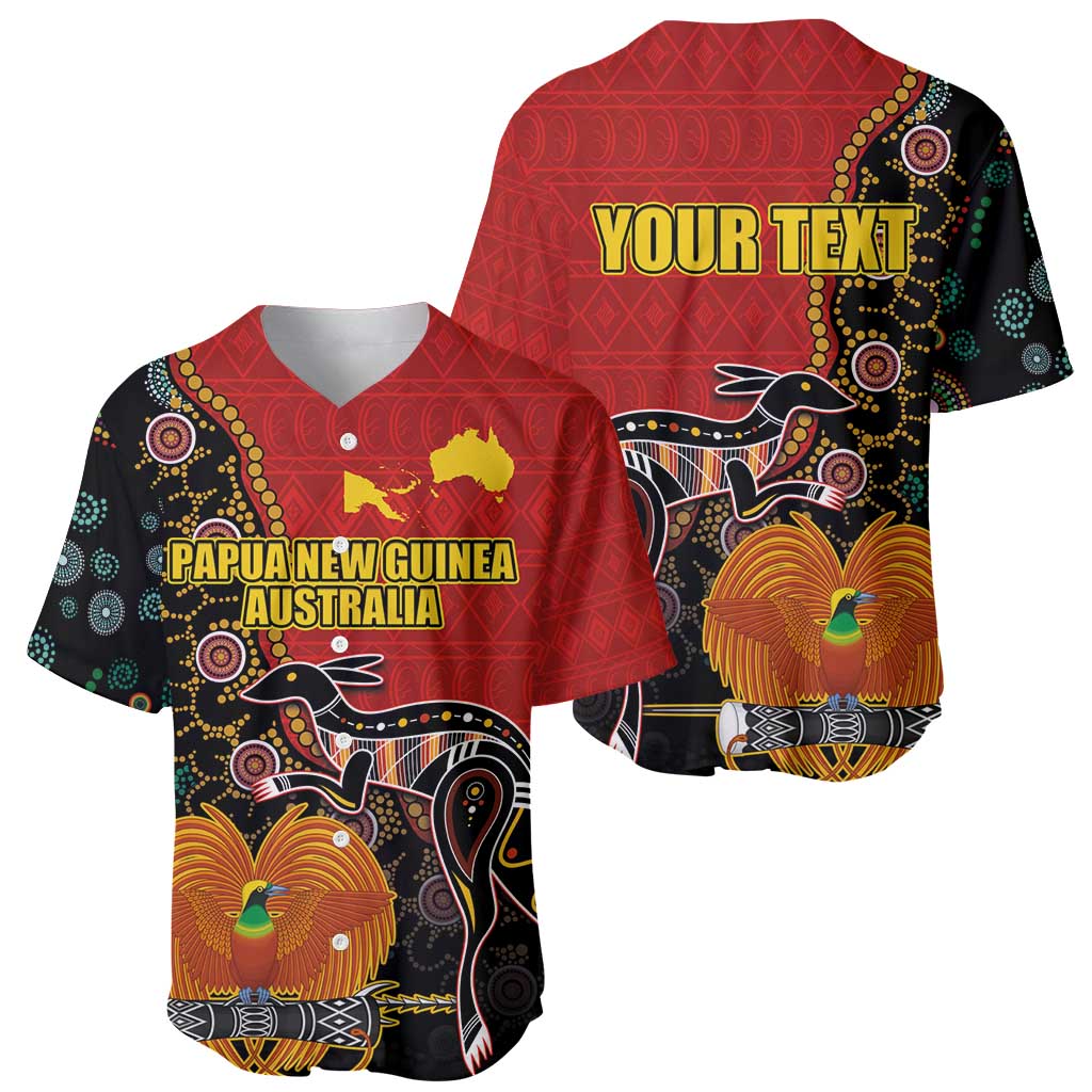 Personalised Papua New Guinea and Australia Together Baseball Jersey Bird-of-paradise and Kangaroo with Aboriginal Pattern LT03 - Polynesian Pride