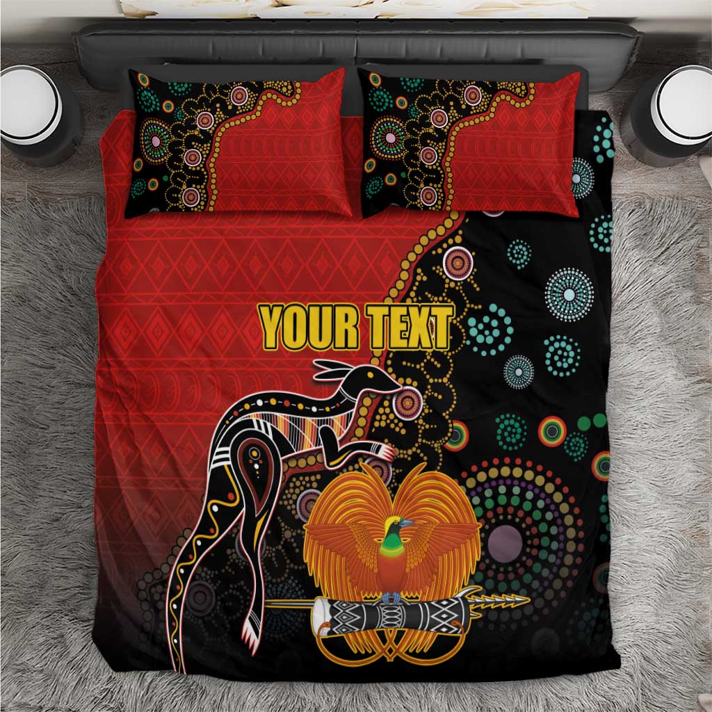 Personalised Papua New Guinea and Australia Together Bedding Set Bird-of-paradise and Kangaroo with Aboriginal Pattern LT03 Red - Polynesian Pride