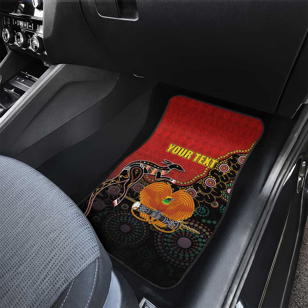 Personalised Papua New Guinea and Australia Together Car Mats Bird-of-paradise and Kangaroo with Aboriginal Pattern