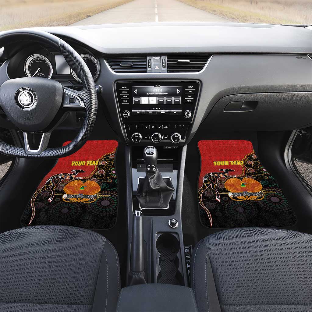 Personalised Papua New Guinea and Australia Together Car Mats Bird-of-paradise and Kangaroo with Aboriginal Pattern