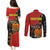 Personalised Papua New Guinea and Australia Together Couples Matching Puletasi and Long Sleeve Button Shirt Bird-of-paradise and Kangaroo with Aboriginal Pattern