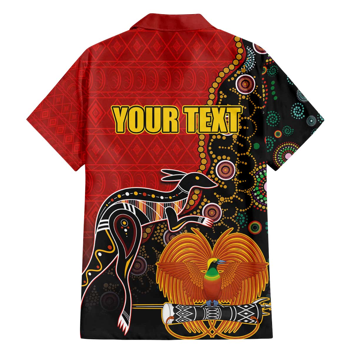 Personalised Papua New Guinea and Australia Together Family Matching Off Shoulder Short Dress and Hawaiian Shirt Bird-of-paradise and Kangaroo with Aboriginal Pattern LT03 - Polynesian Pride